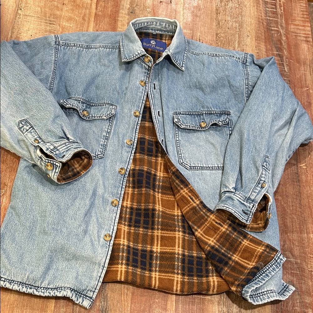 BurryLane Fleece-Lined Denim Shacket with Chest Pockets